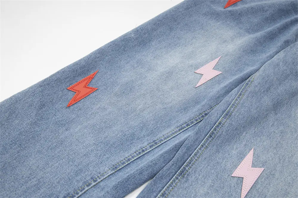 Lightning Embroidered Denim Trousers Men