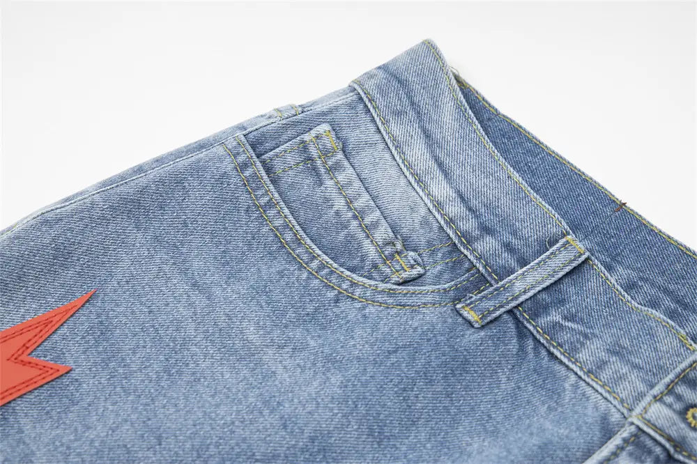 Lightning Embroidered Denim Trousers Men