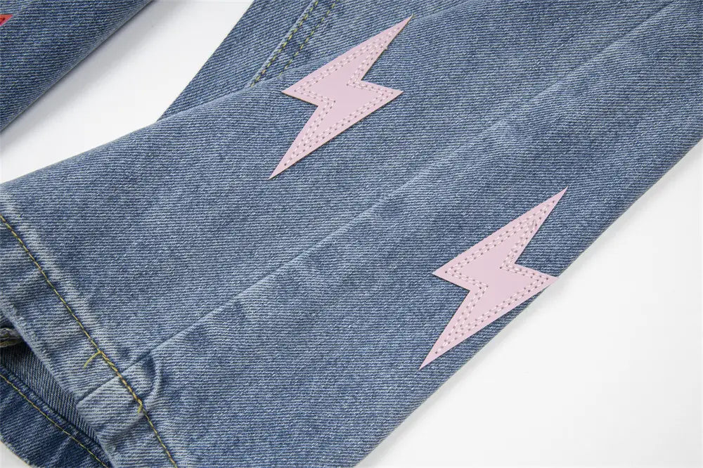 Lightning Embroidered Denim Trousers Men