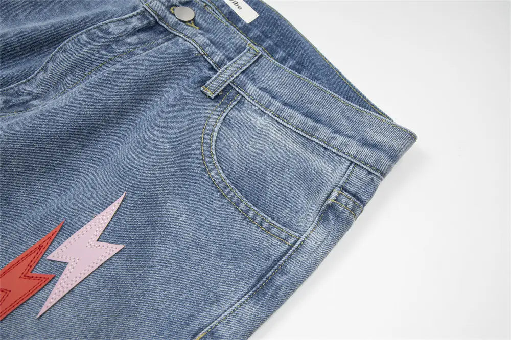 Lightning Embroidered Denim Trousers Men