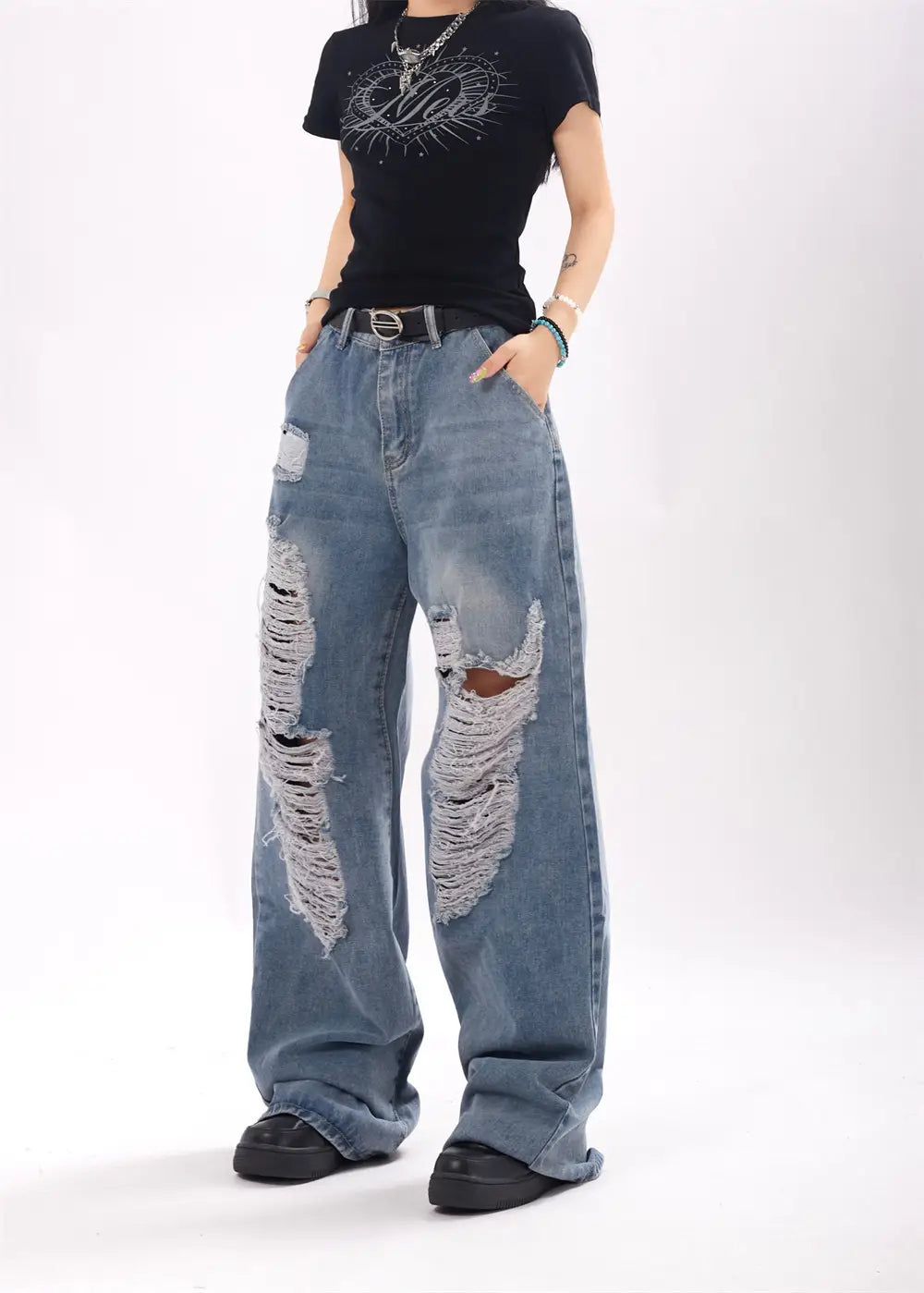 Ripped Denim Trousers For Men And Women