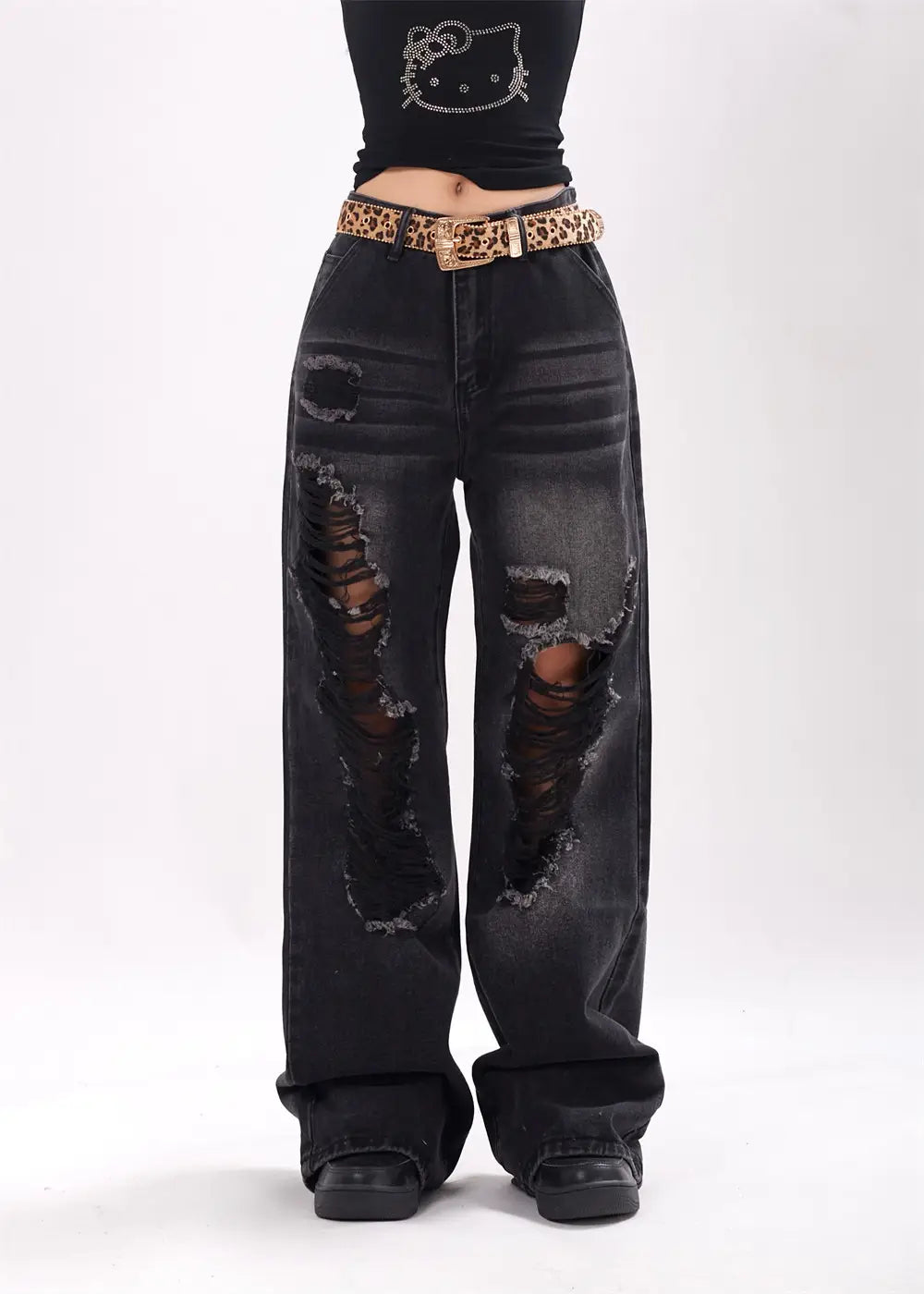 Ripped Denim Trousers For Men And Women