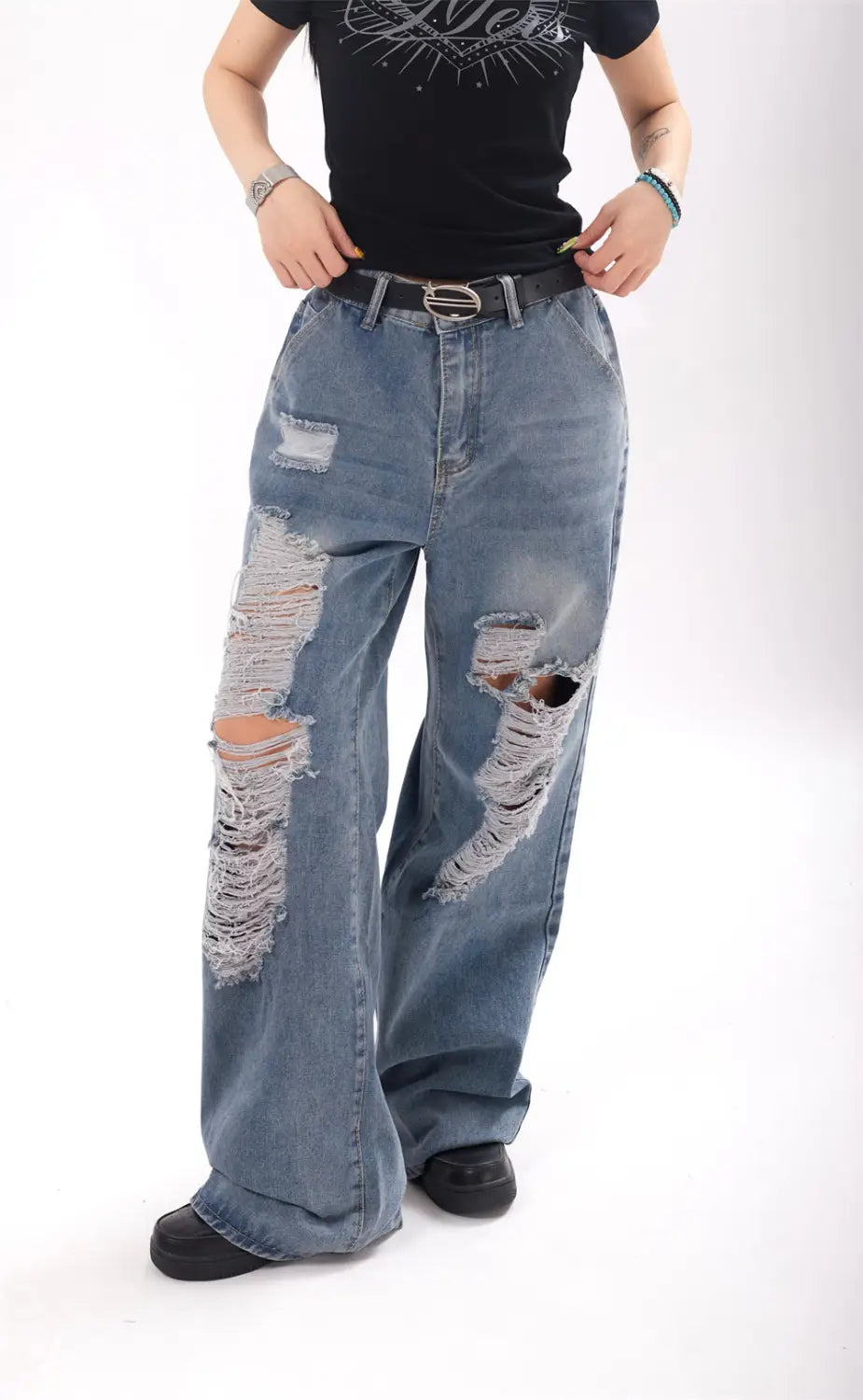 Ripped Denim Trousers For Men And Women