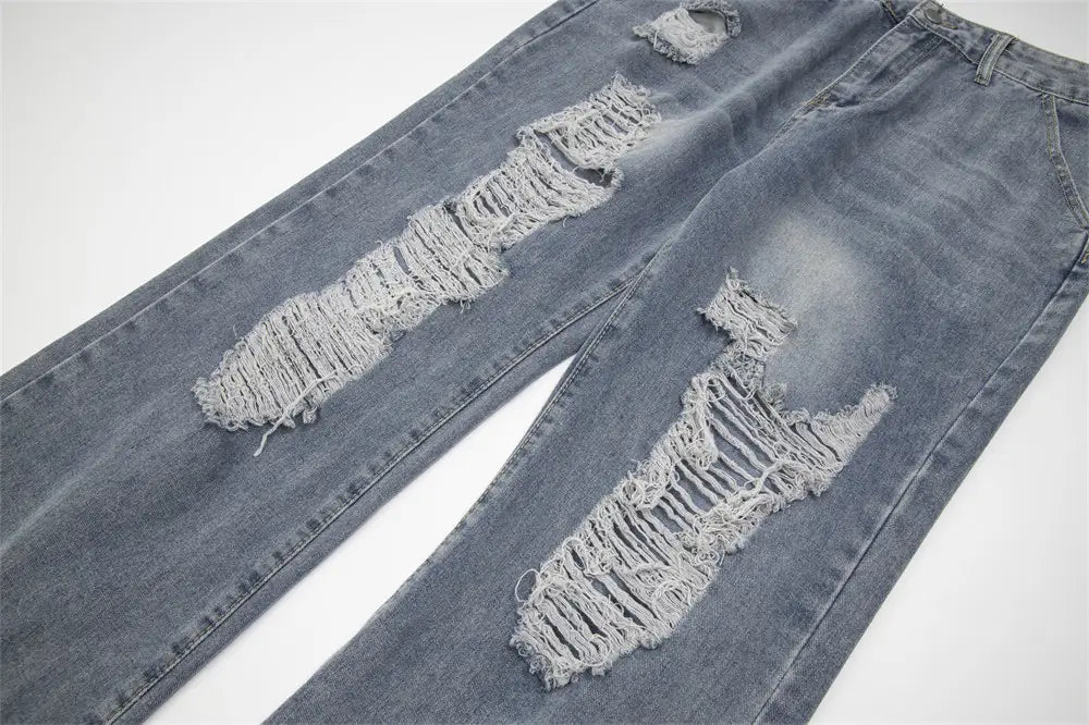 Ripped Denim Trousers For Men And Women