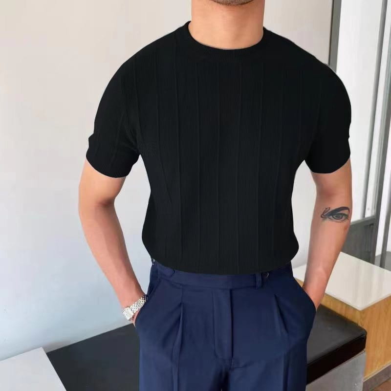 Short Sleeve Knitted T-shirt Summer Men’s Light Round Neck Thin Tops