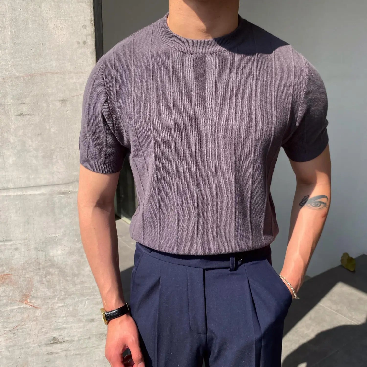 Short Sleeve Knitted T-shirt Summer Men’s Light Round Neck Thin Tops