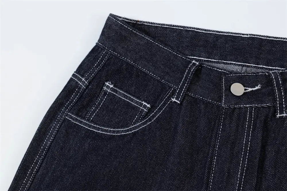 Plaid Flanging Denim Straight-leg Trousers Men