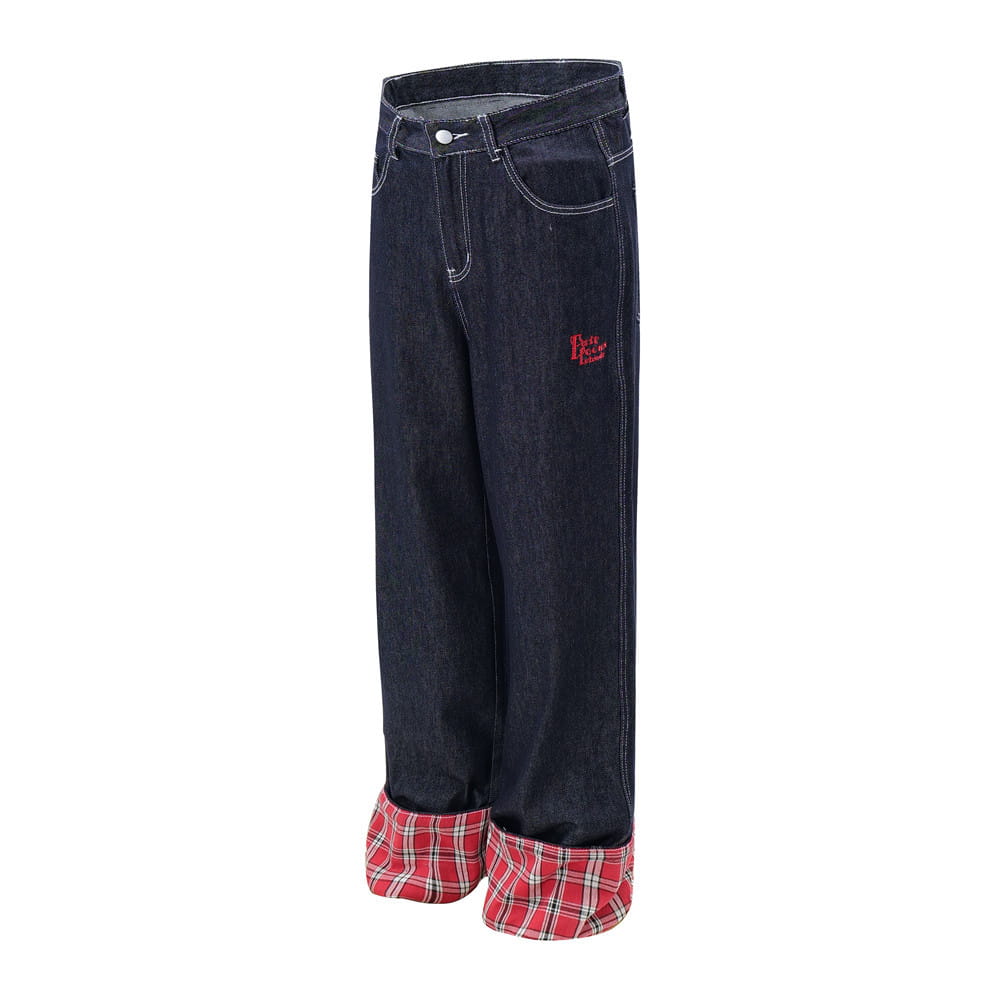 Plaid Flanging Denim Straight-leg Trousers Men