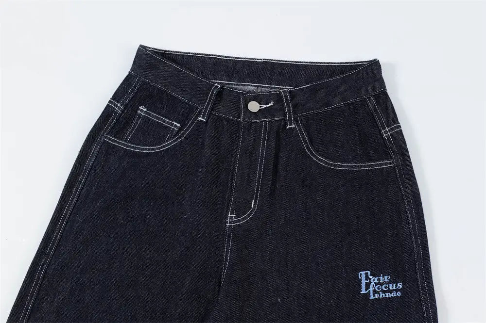 Plaid Flanging Denim Straight-leg Trousers Men