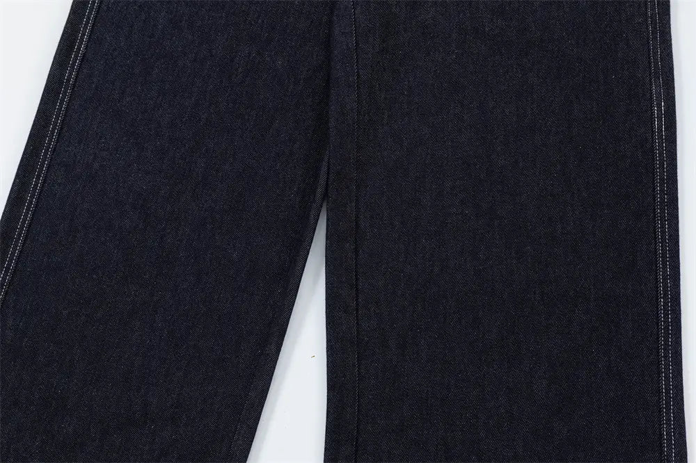 Plaid Flanging Denim Straight-leg Trousers Men