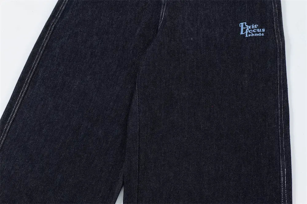 Plaid Flanging Denim Straight-leg Trousers Men