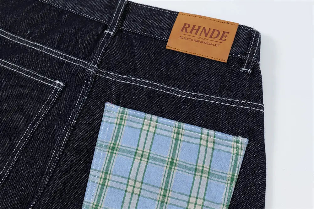 Plaid Flanging Denim Straight-leg Trousers Men