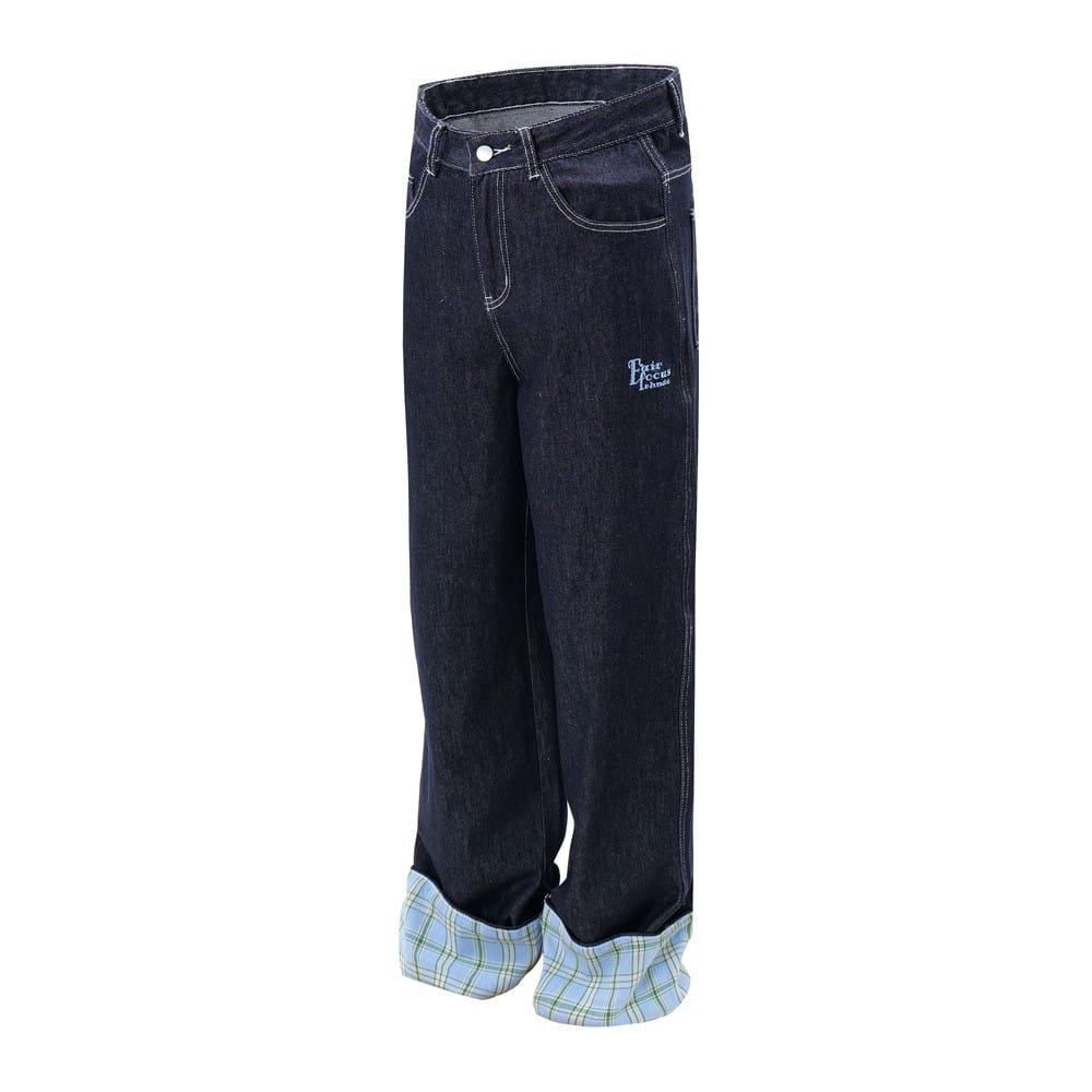 Plaid Flanging Denim Straight-leg Trousers Men
