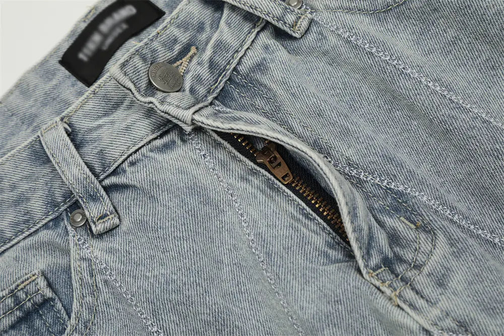 Embroidery Wash Denim Trousers For Men
