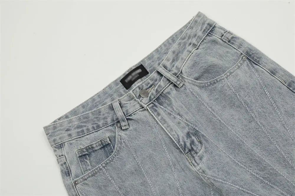 Embroidery Wash Denim Trousers For Men