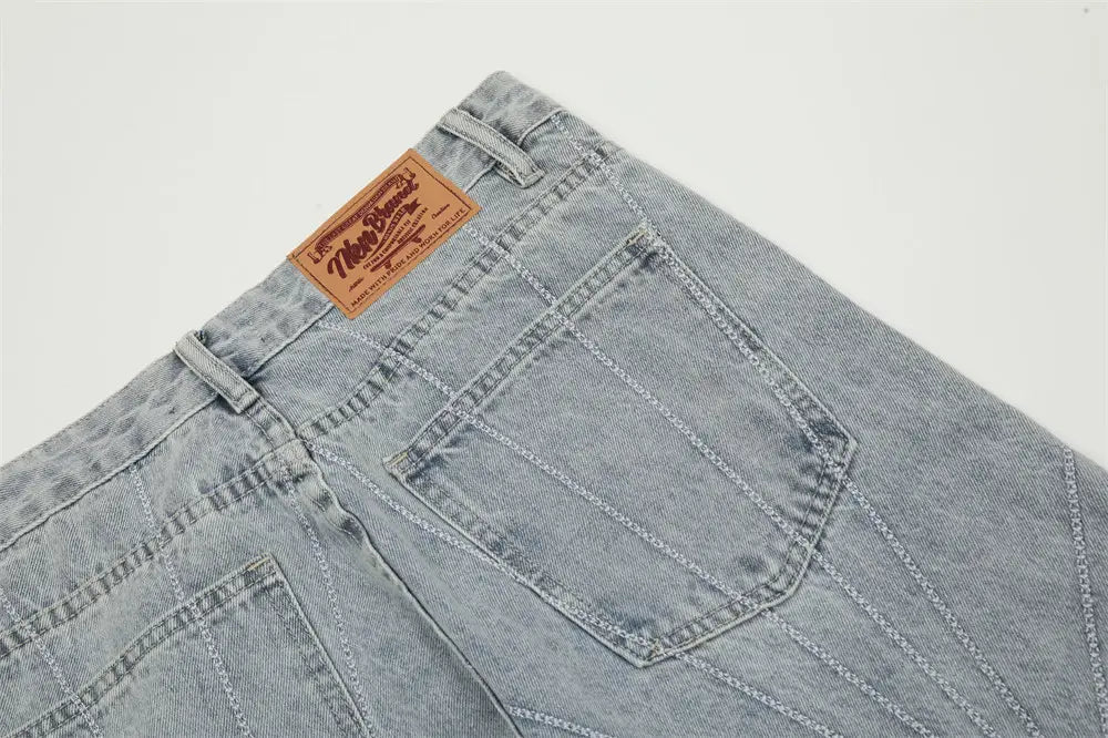 Embroidery Wash Denim Trousers For Men