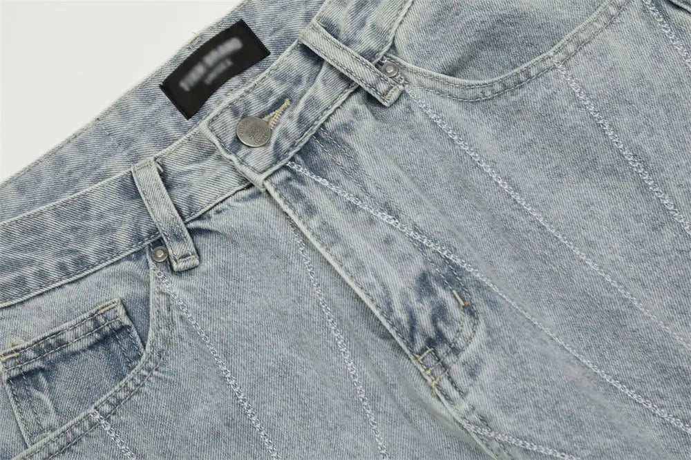 Embroidery Wash Denim Trousers For Men