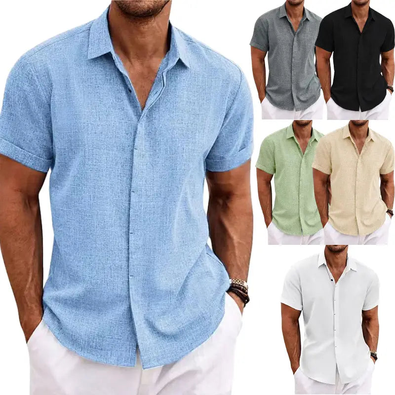 Men’s Solid Color Loose Linen Short-sleeved T-shirt