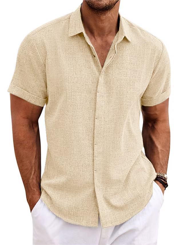Men’s Solid Color Loose Linen Short-sleeved T-shirt