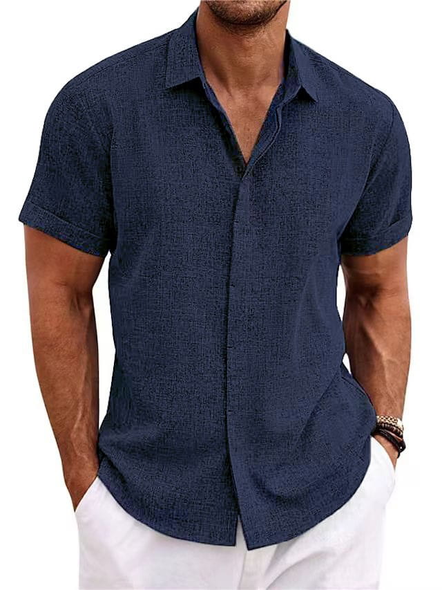 Men’s Solid Color Loose Linen Short-sleeved T-shirt