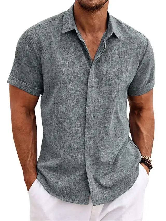 Men’s Solid Color Loose Linen Short-sleeved T-shirt
