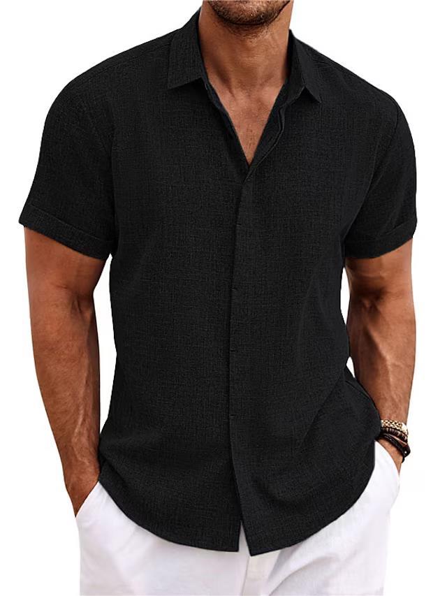 Men’s Solid Color Loose Linen Short-sleeved T-shirt