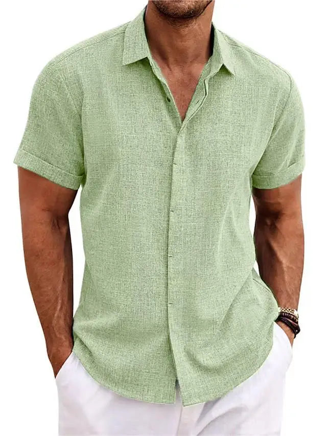 Men’s Solid Color Loose Linen Short-sleeved T-shirt