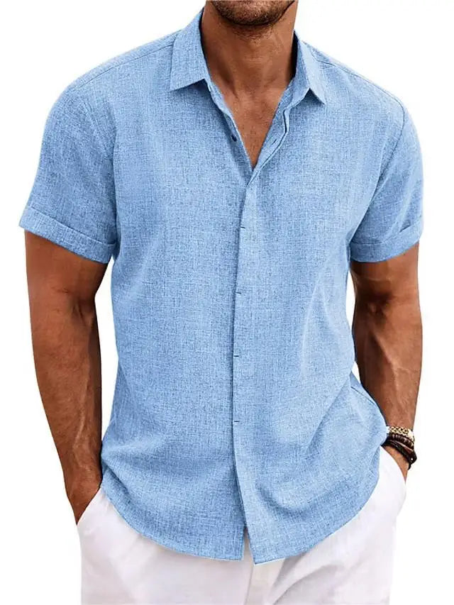 Men’s Solid Color Loose Linen Short-sleeved T-shirt
