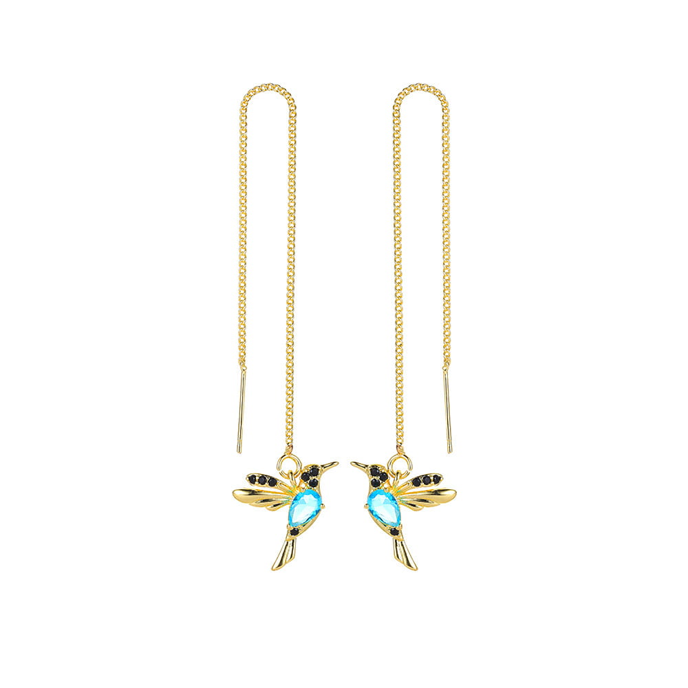 Fashion Jewelry New Unique Little Bird Drop Long Hanging Hummingbird Earrings For Women Elegant Girl Tassel Crystal