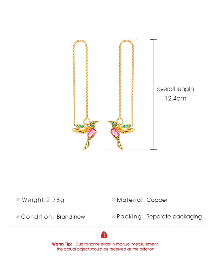 Fashion Jewelry New Unique Little Bird Drop Long Hanging Hummingbird Earrings For Women Elegant Girl Tassel Crystal