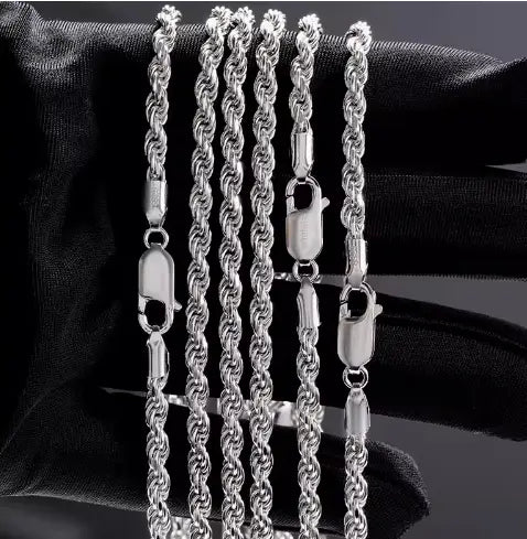 S925 Sterling Silver Plated Fried Dough Twists Chain Necklace For Men And Women