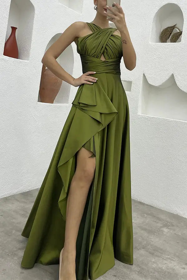 Sleeveless Solid Color Irregular Long Dress Formal For Women