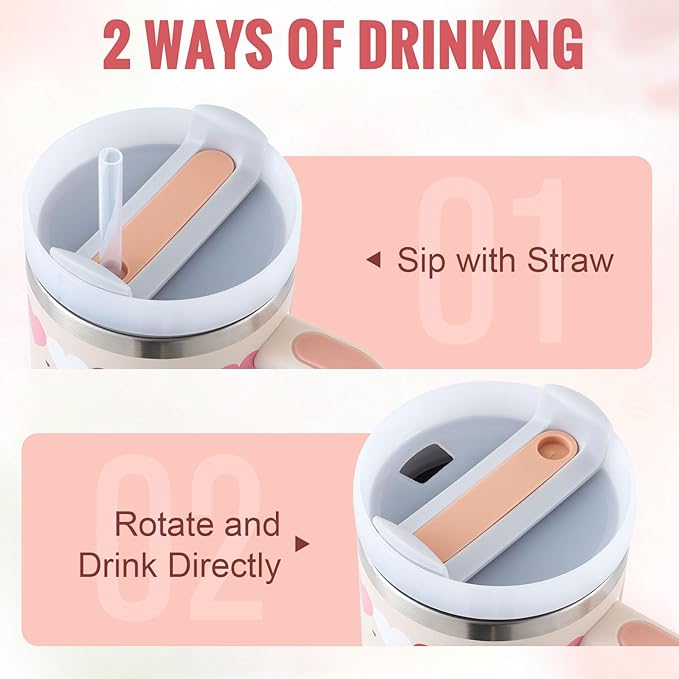 Two-way drinking cup for 40 Oz Insulated Tumbler with Handle and Straw suitable for travel