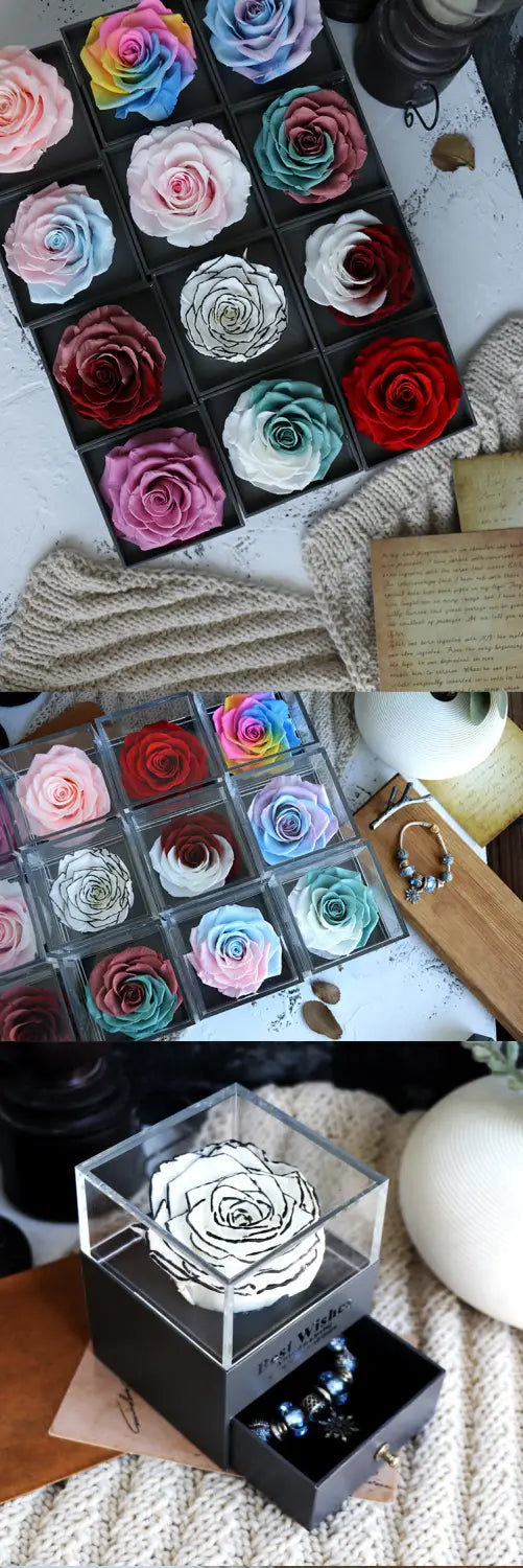 Valentines Day Gift Women Rose Jewelry Box Dried Flower Real Flowers Eternal Roses In Box