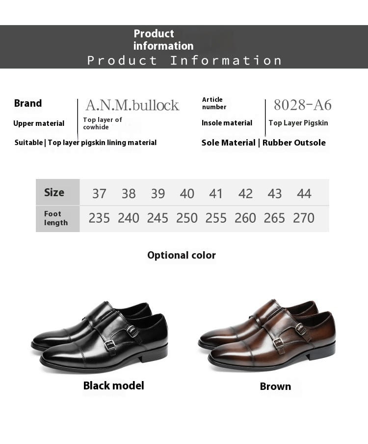 Double Buckle Design First Layer Cowhide Men’s Business Leather Shoes