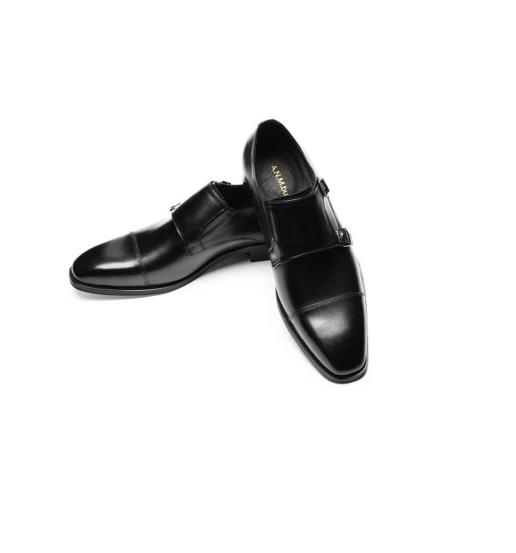 Double Buckle Design First Layer Cowhide Men’s Business Leather Shoes