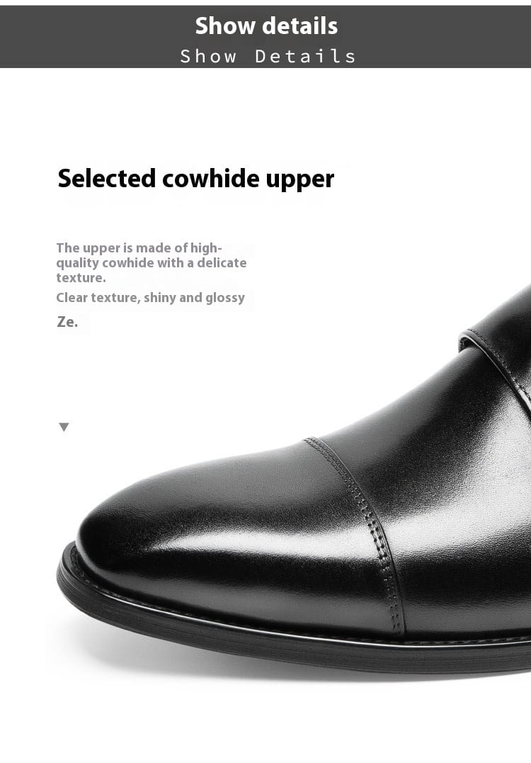 Double Buckle Design First Layer Cowhide Men’s Business Leather Shoes