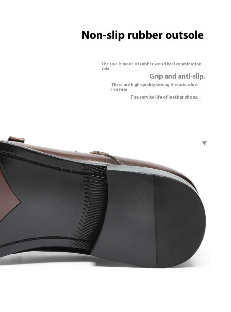 Double Buckle Design First Layer Cowhide Men’s Business Leather Shoes