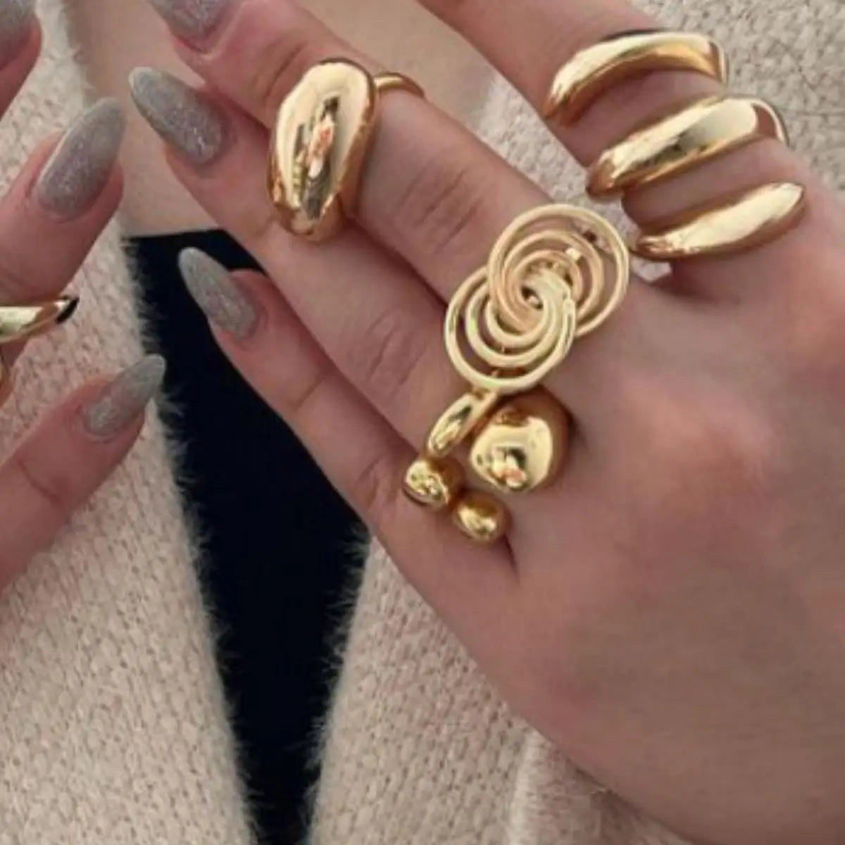 Fashion Double Layer Rings Gold And Sliver Ring Stainless Steel Layered Metal Rings For Women Jewelry