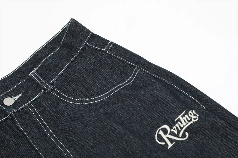 Fashion Stitching Denim Straight-leg Trousers Men