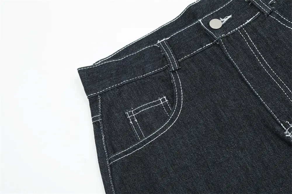 Fashion Stitching Denim Straight-leg Trousers Men