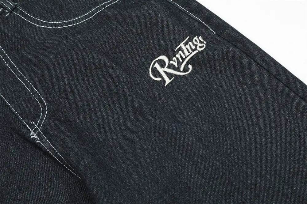 Fashion Stitching Denim Straight-leg Trousers Men