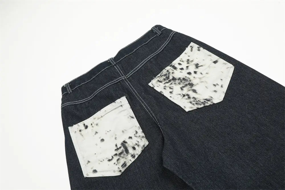 Fashion Stitching Denim Straight-leg Trousers Men