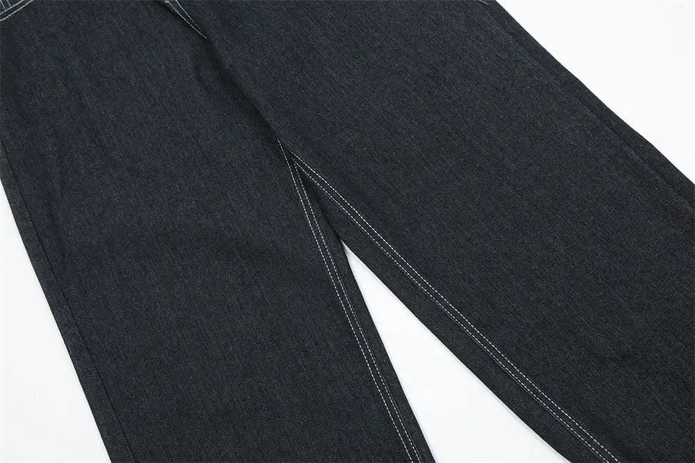 Fashion Stitching Denim Straight-leg Trousers Men