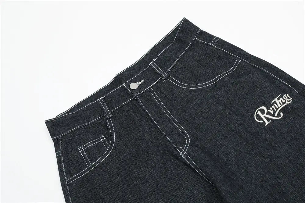 Fashion Stitching Denim Straight-leg Trousers Men