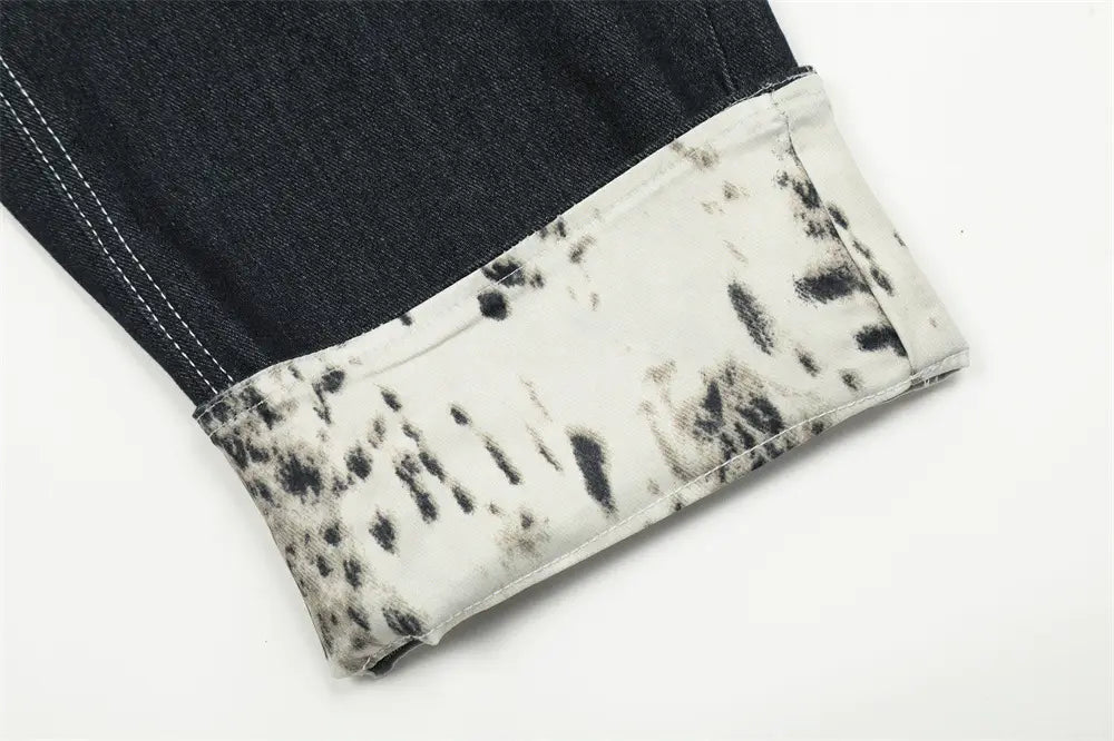 Fashion Stitching Denim Straight-leg Trousers Men