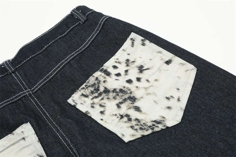 Fashion Stitching Denim Straight-leg Trousers Men