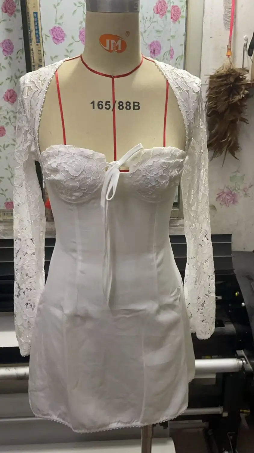 Fashion Corset Lace Long Sleeve Dress Sexy Y2K Backless Lace Up Short Dresses Womens Clothing