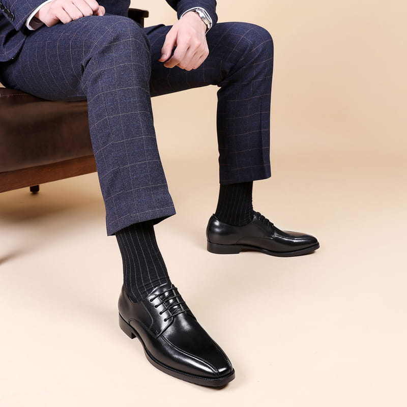 Men’s Fashion Casual Brushed Square Toe Laces Leather Shoes