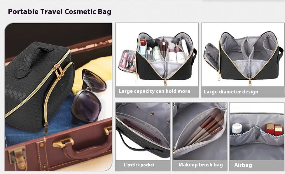 Large-Capacity Cosmetic Bag Portable Waterproof Makeup Storage Case Women Multifunction Bathroom Toiletries Organizer